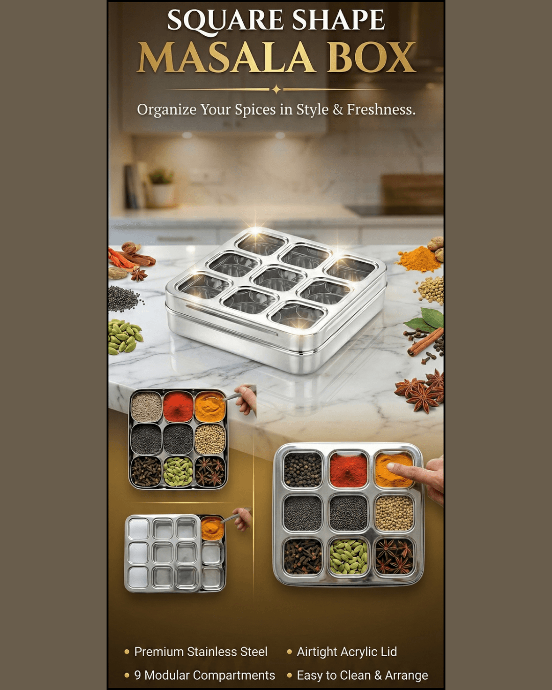 SQUARE SHAPE SPICE BOX